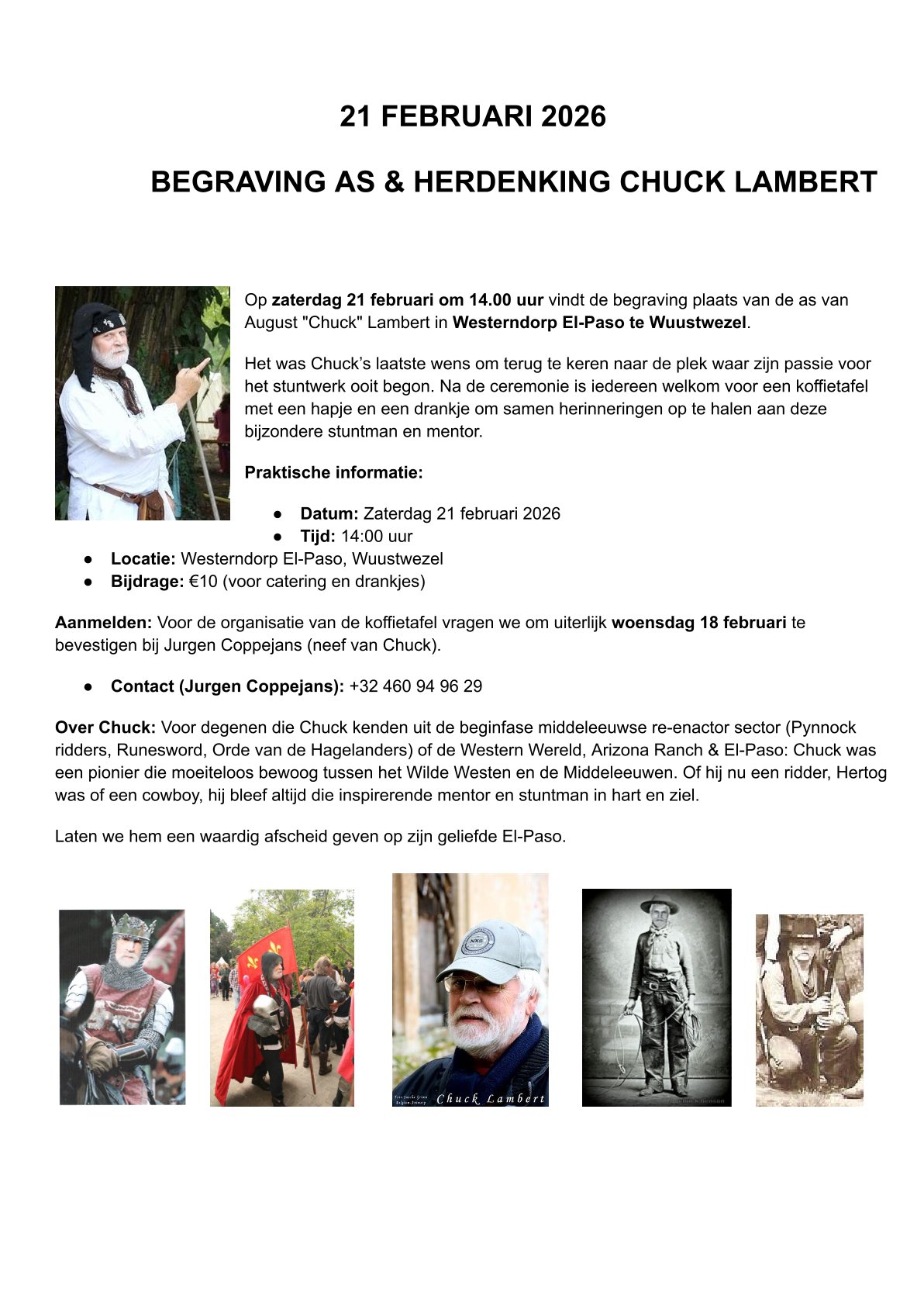 21 Februari 2026 om 14u begrafenis 'ChuckAugust Lambert, in El-Paso Wuustwezel